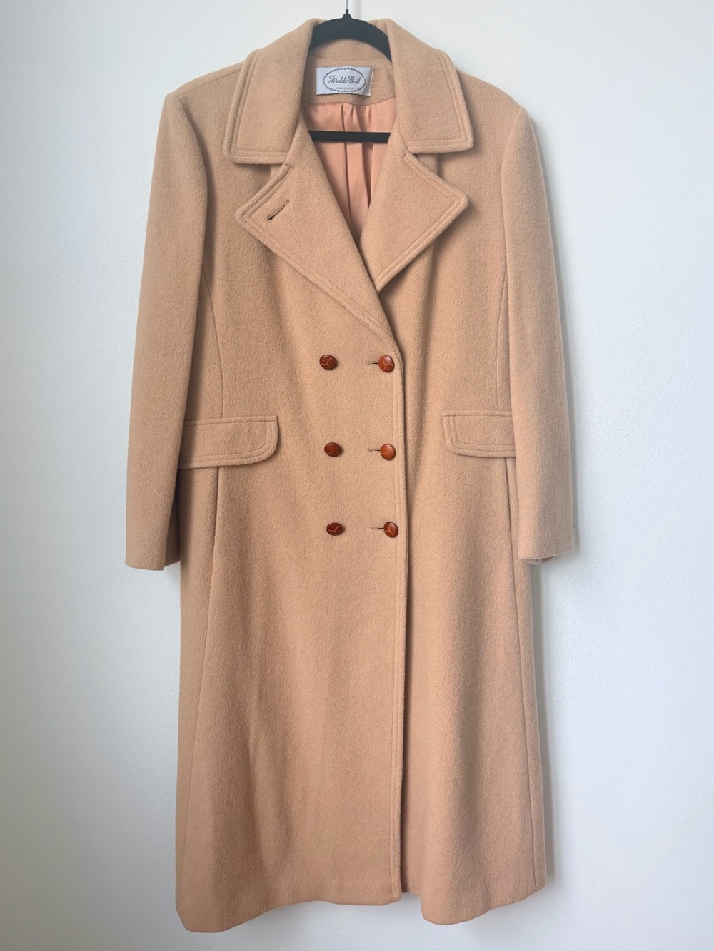 Vintage Long Camel Double-Breasted Trench Coat